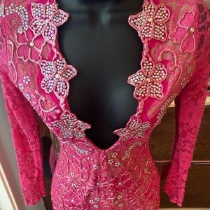 Hot pink women’s lace dress with Swarovskis